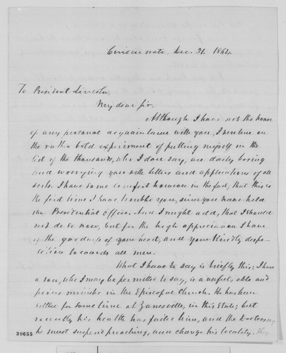 Leavitt Says — Humphrey Howe Leavitt letter Abraham Lincoln