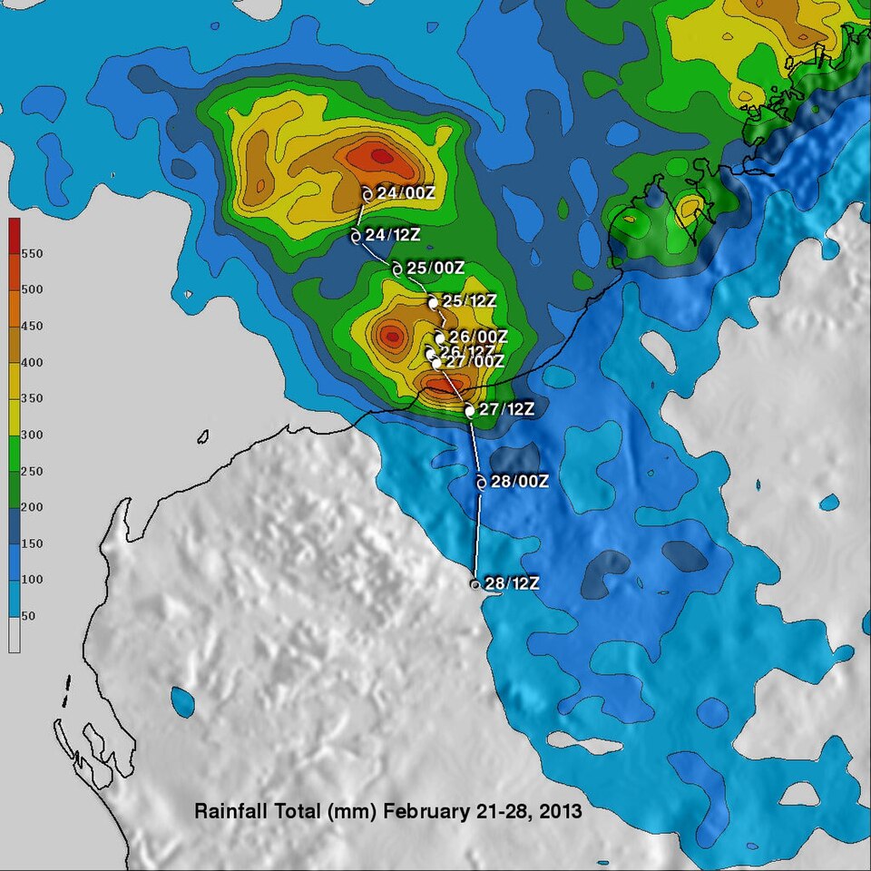 Satellite Data Shows — Cyclone Rusty 2013 rainfall